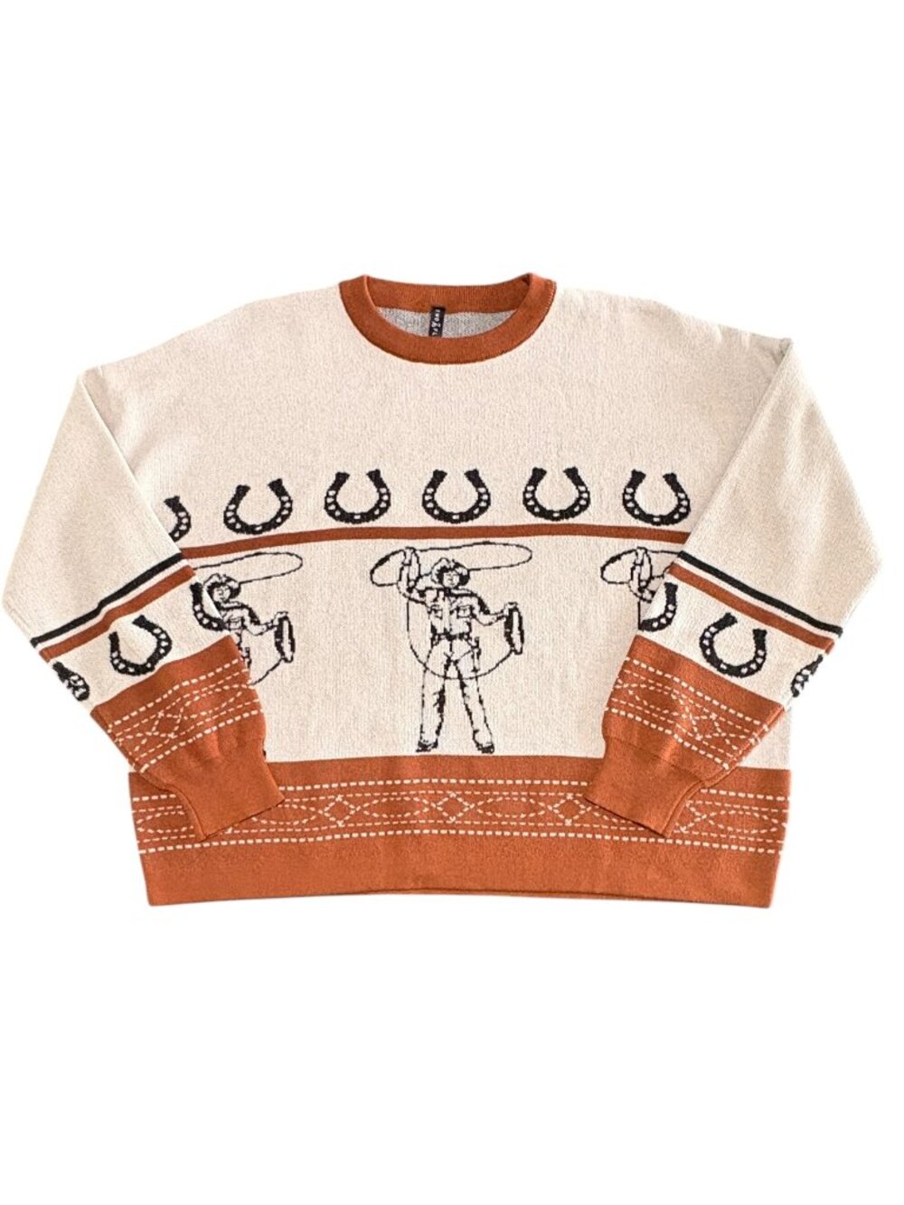 Two 2 Fly Co. Oversized Pullover Sweater Rodeo Western Brown Womens S/M